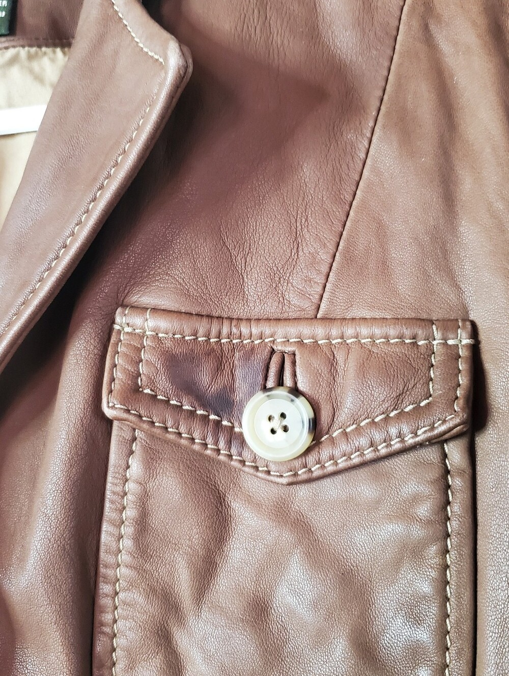 Eddie Bauer Brown Leather Moto Jacket Vintage Button-up Punk Gothic Rock Y2K Med - Picture 6 of 13